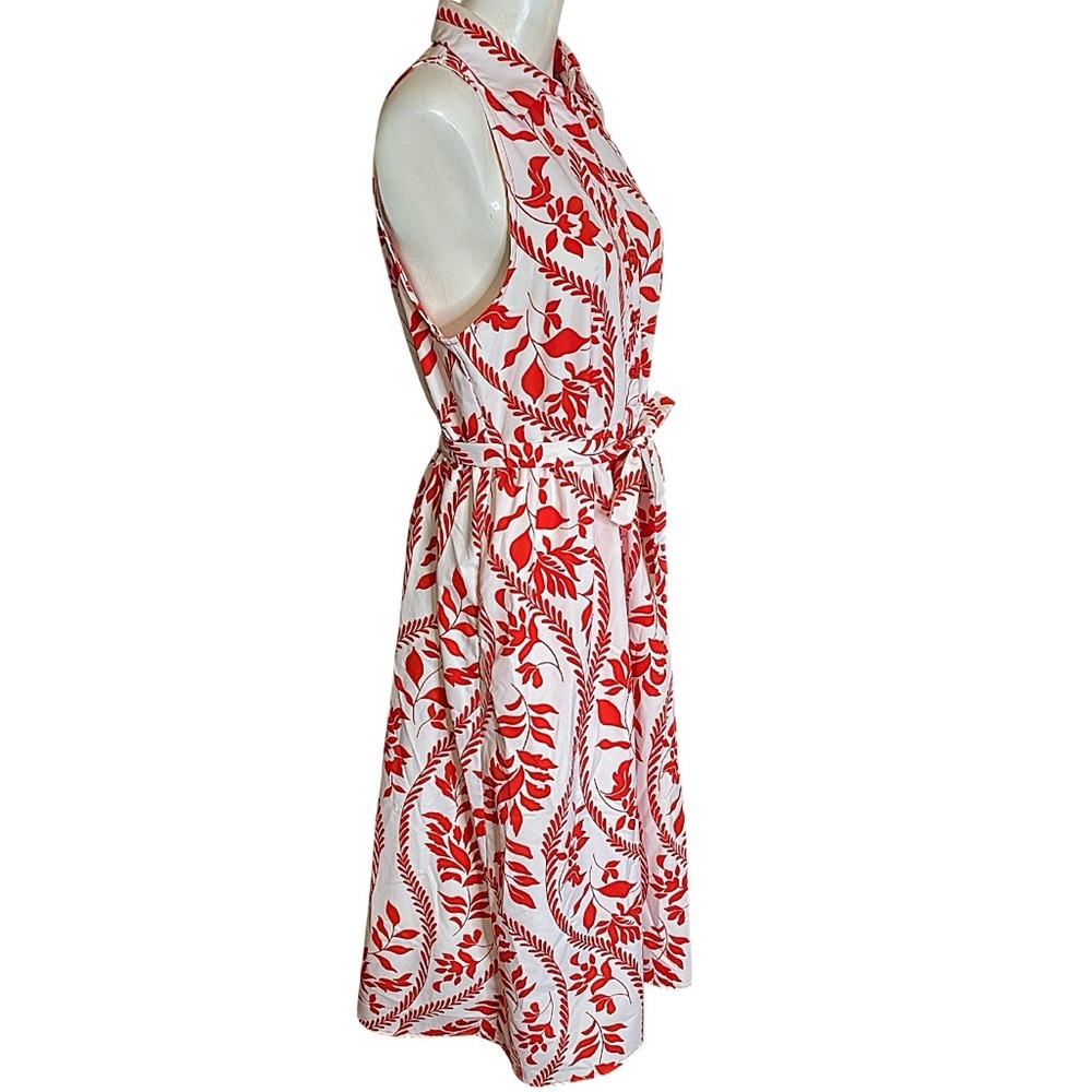 Emma & Michele Red and White Leaf Print Midi Dress Size M